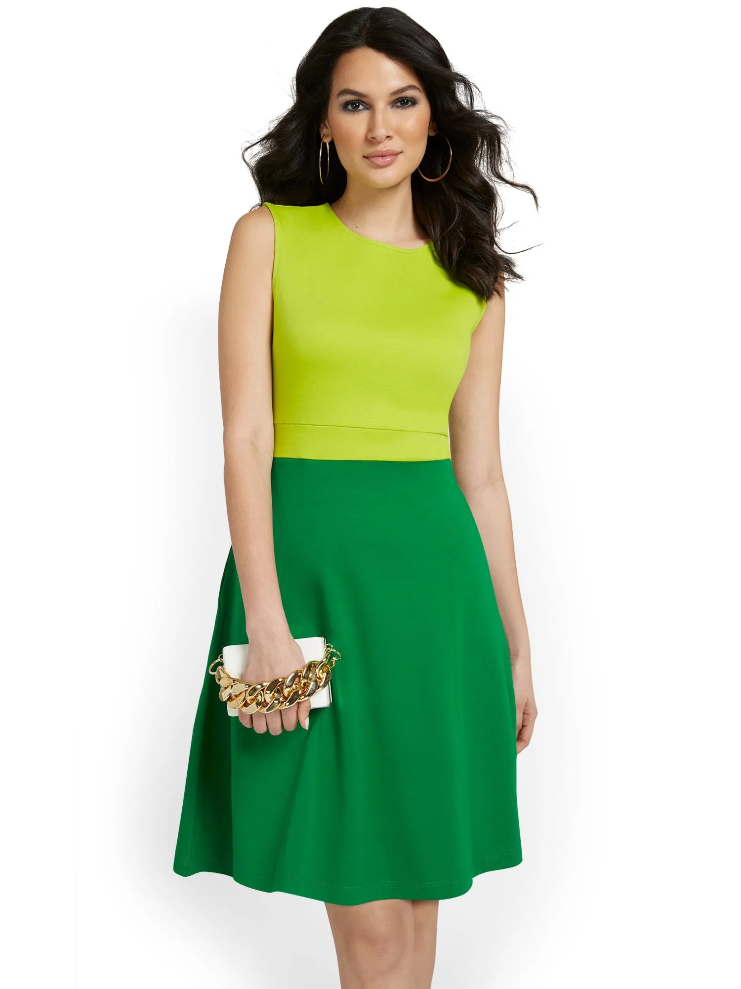 Two-Tone Flare Dress - City Knits