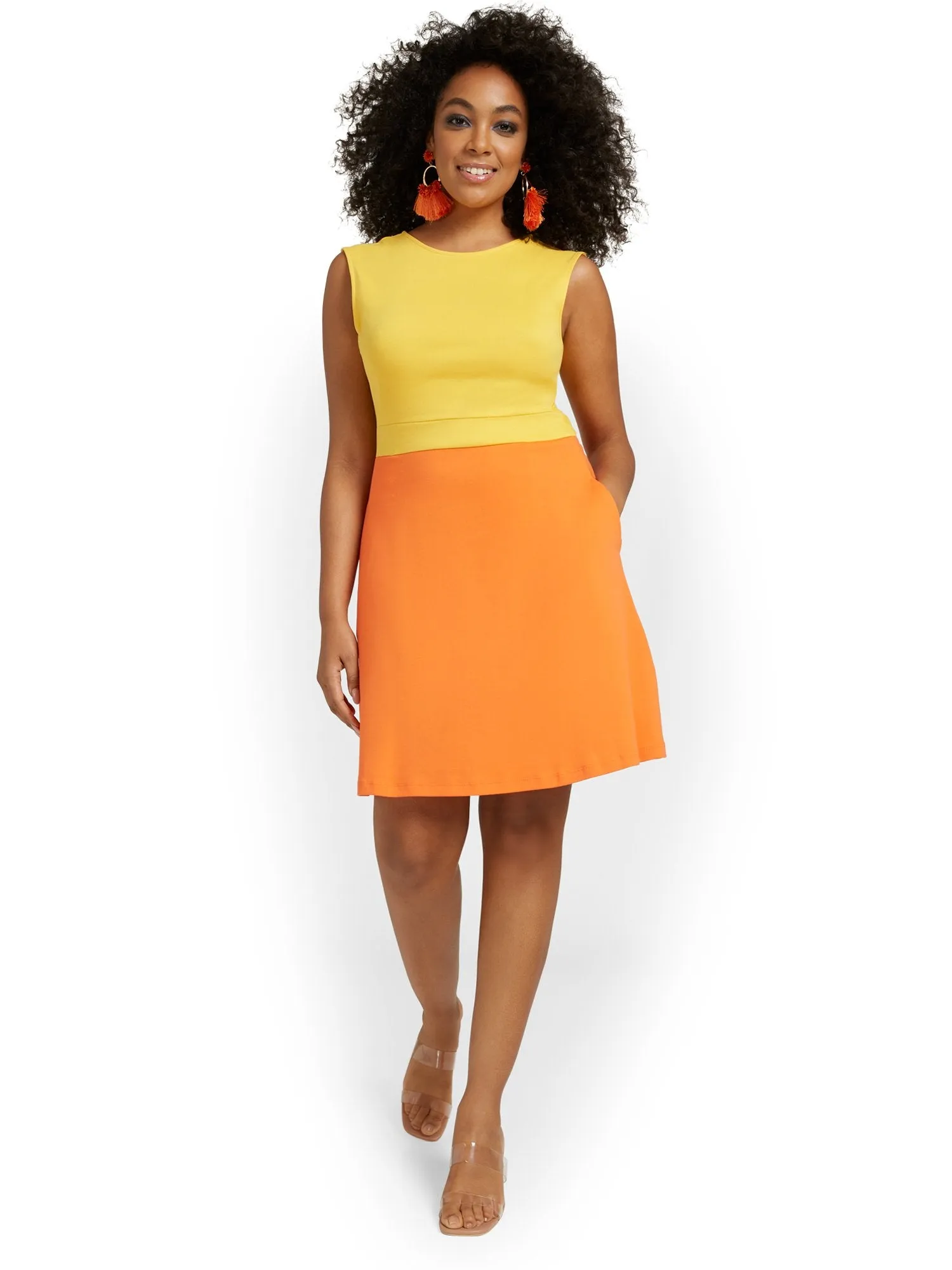Two-Tone Flare Dress - City Knits