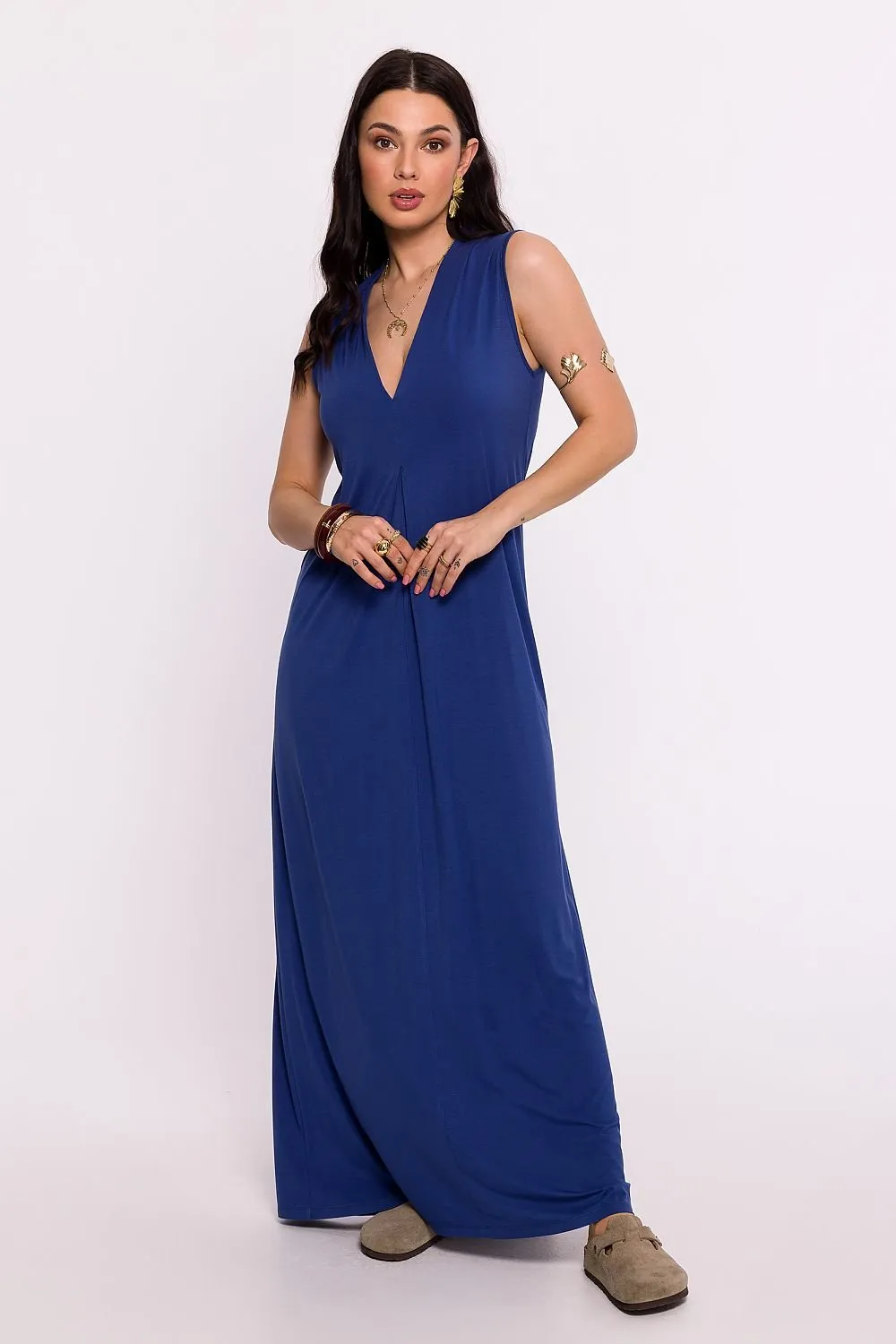 V-neck viscose knit fabric day dress