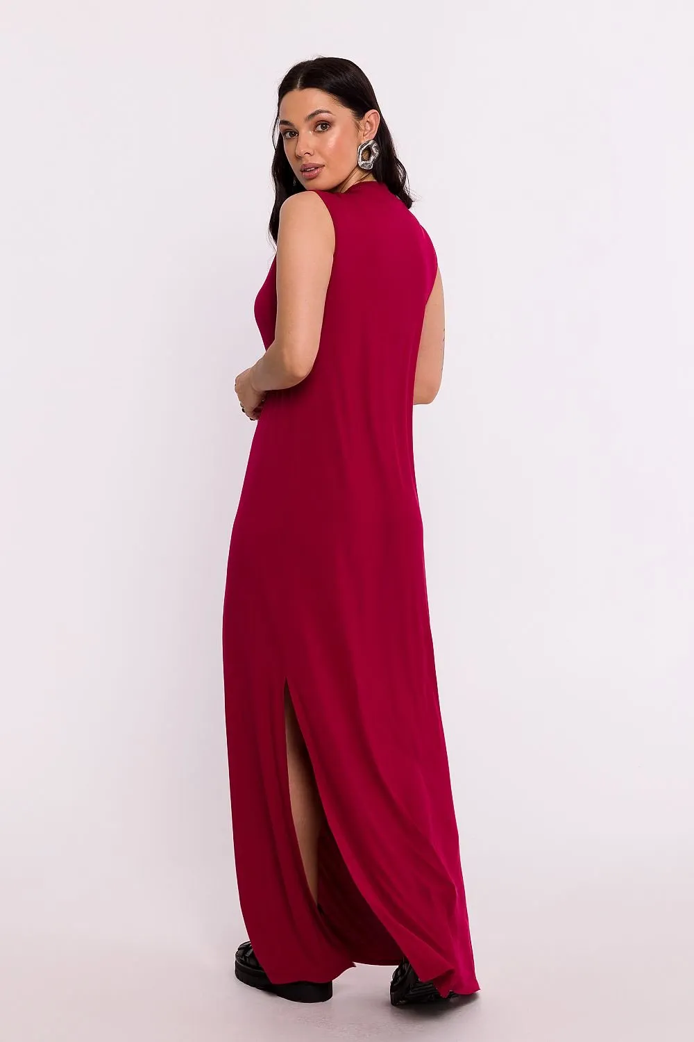 V-neck viscose knit fabric day dress