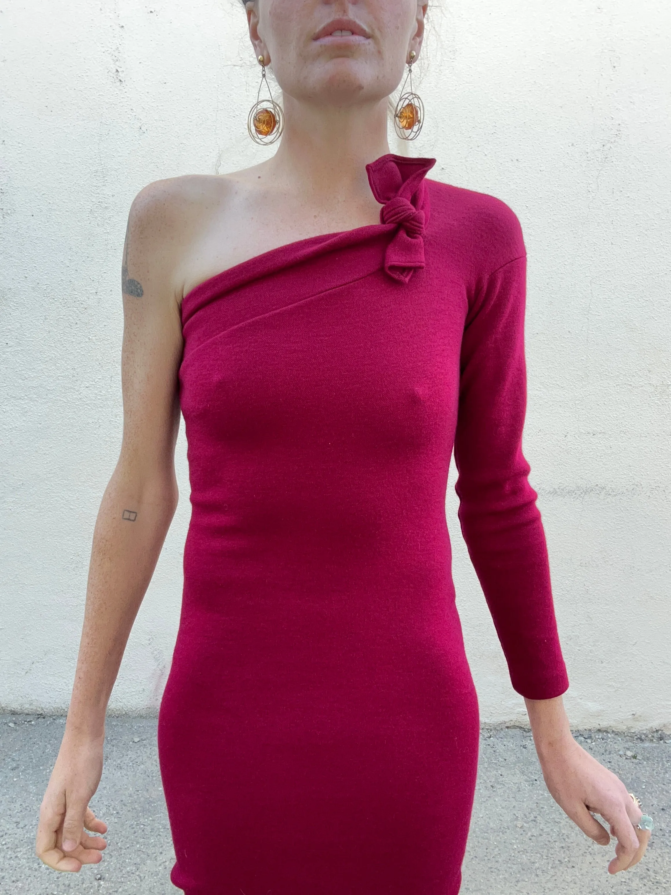 Vintage Romeo Gigli Asymmetrical Rouge Wool Bodycon Dress