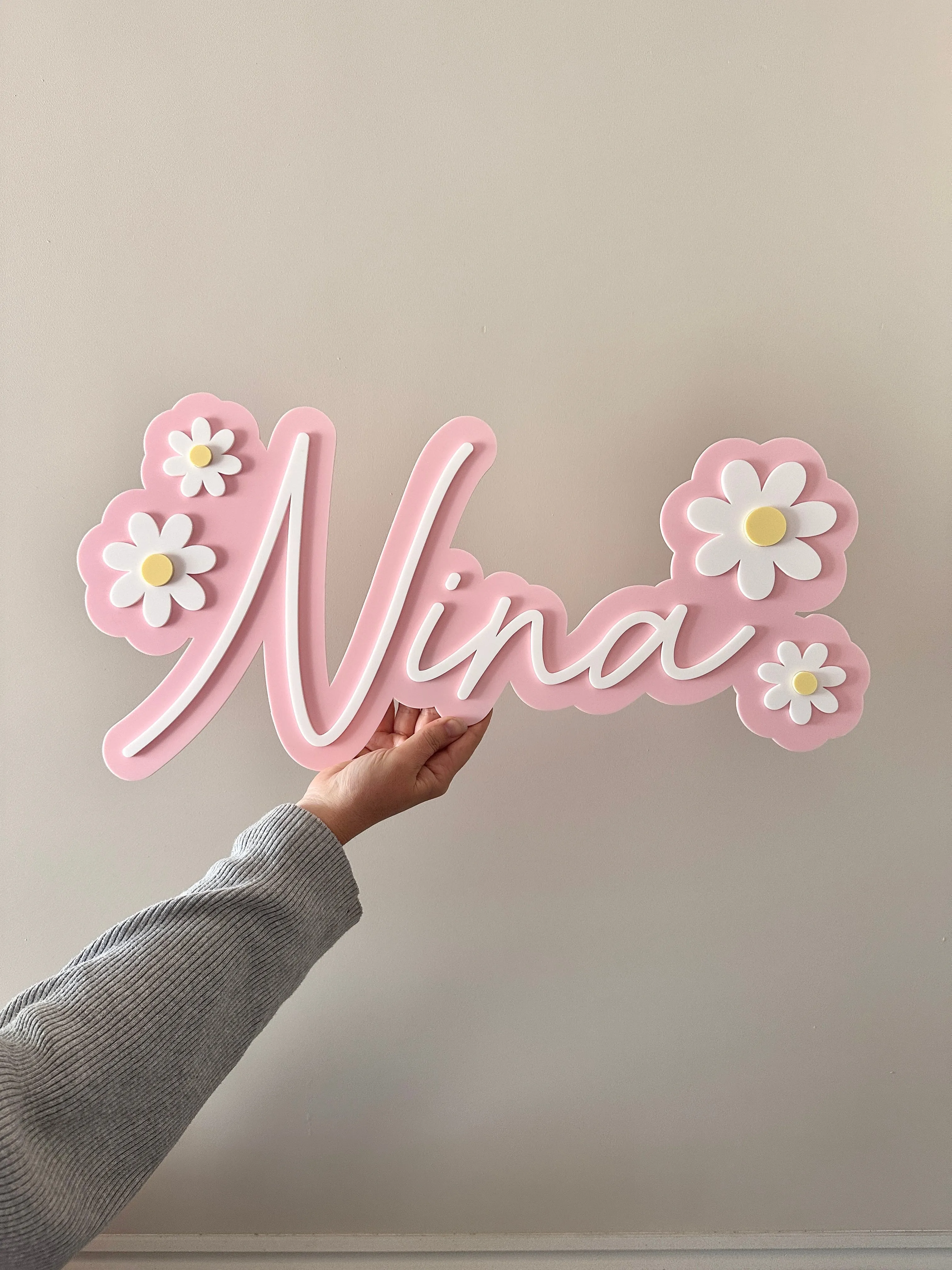 Wall Name Signage Flower style (2 layered cut out)