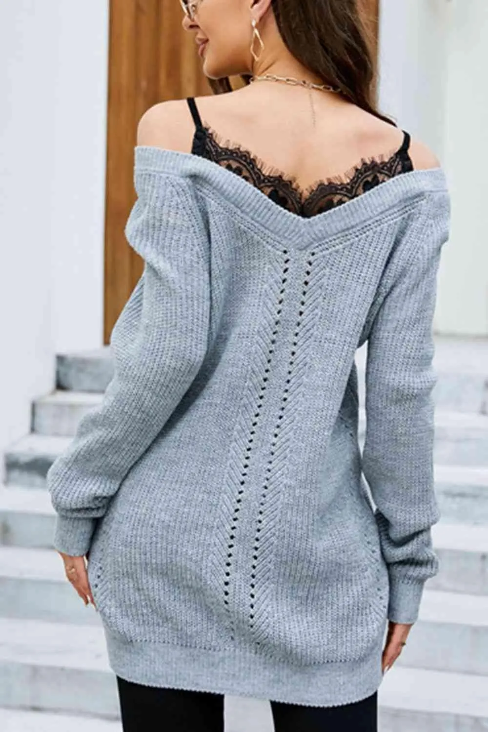 Warm Seduction Lace Off The Shoulder Sweater Dress