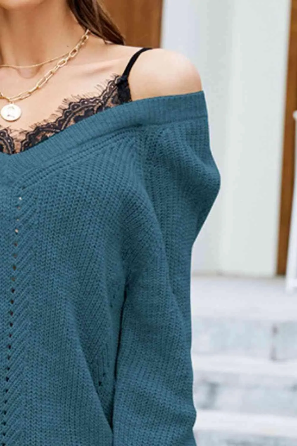 Warm Seduction Lace Off The Shoulder Sweater Dress