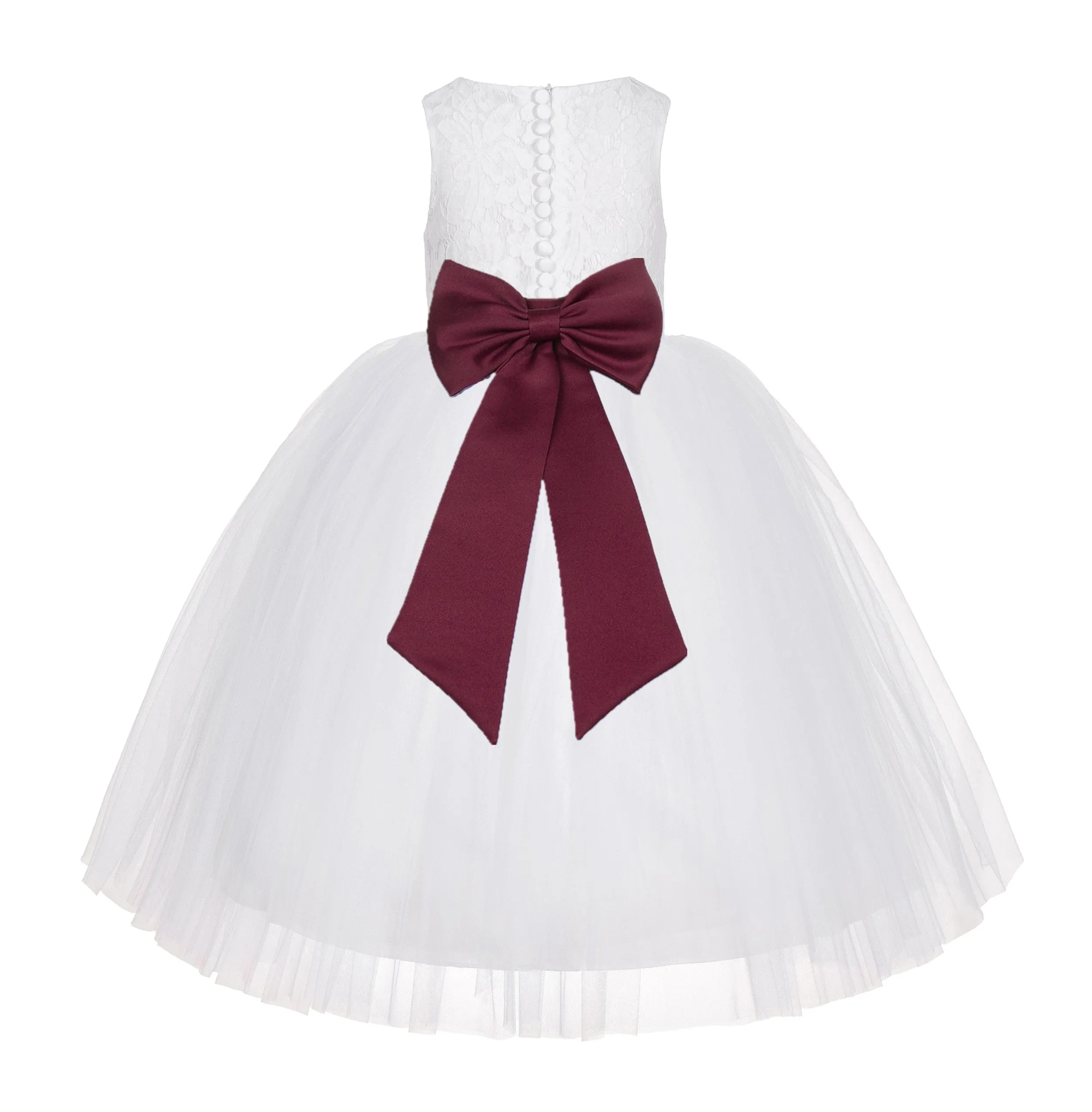 White Floral Lace Flower Girl Dress Special Occasions Wedding Christening Communion Baptism LG7(2)