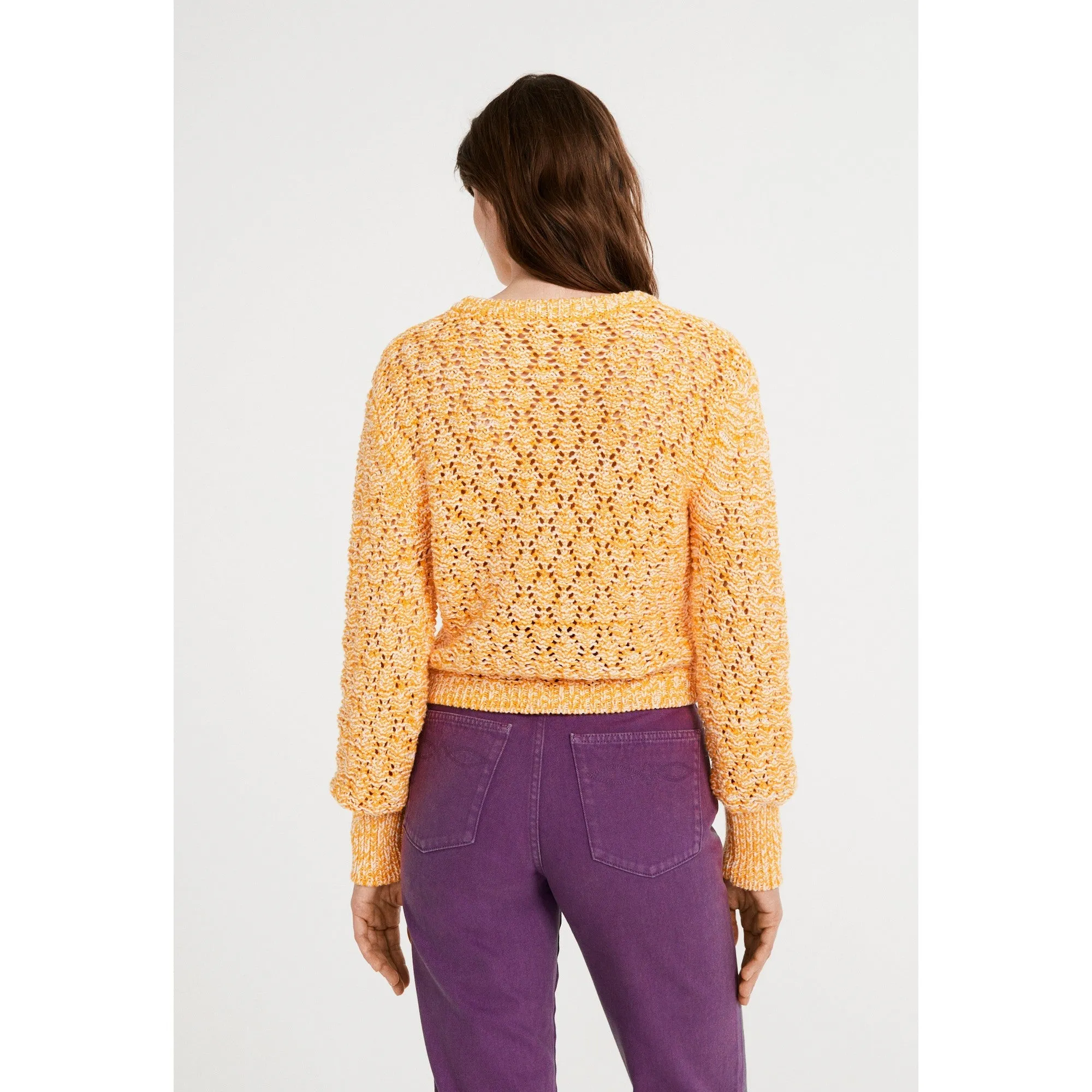 Women Openwork Knit Pullover - Sunshine