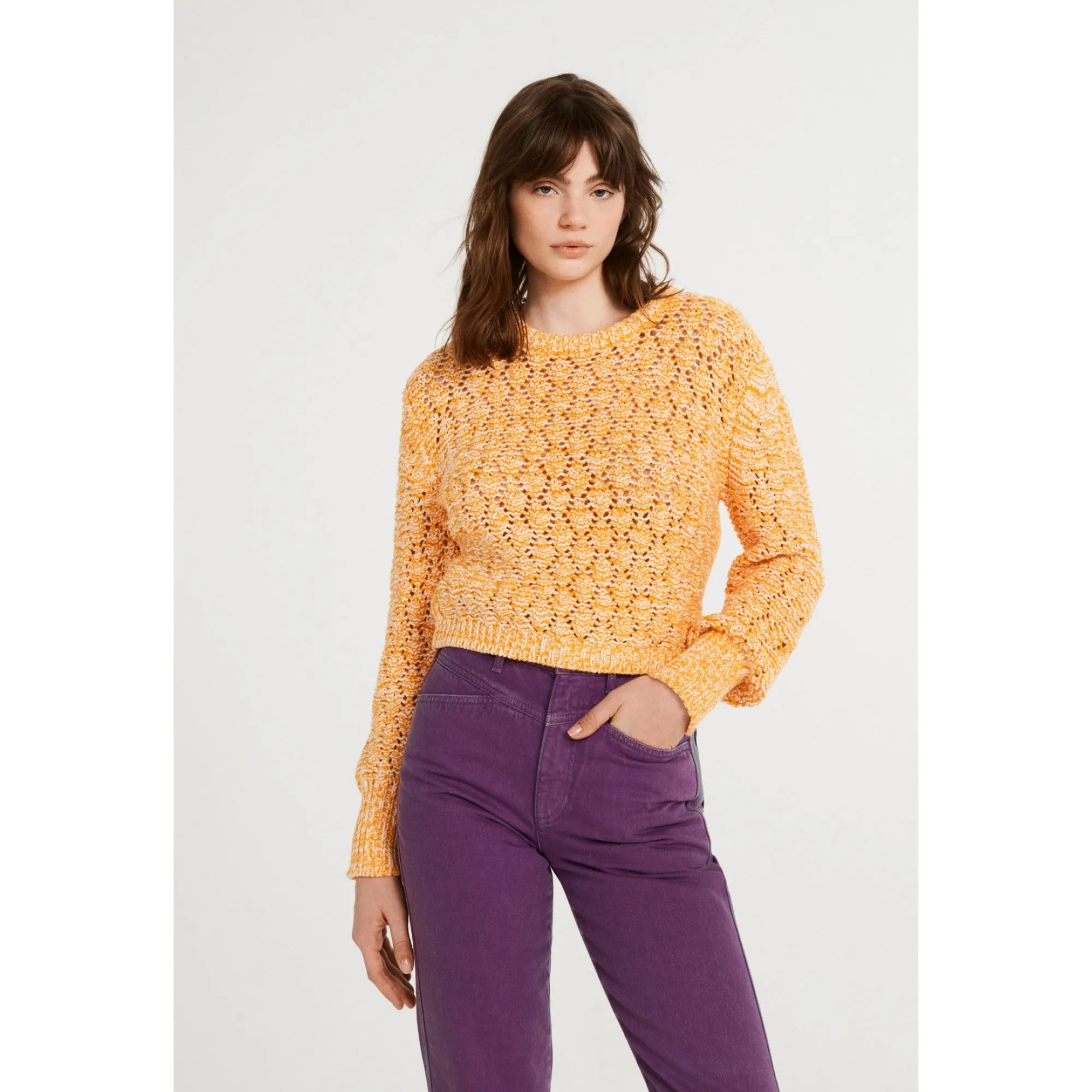 Women Openwork Knit Pullover - Sunshine