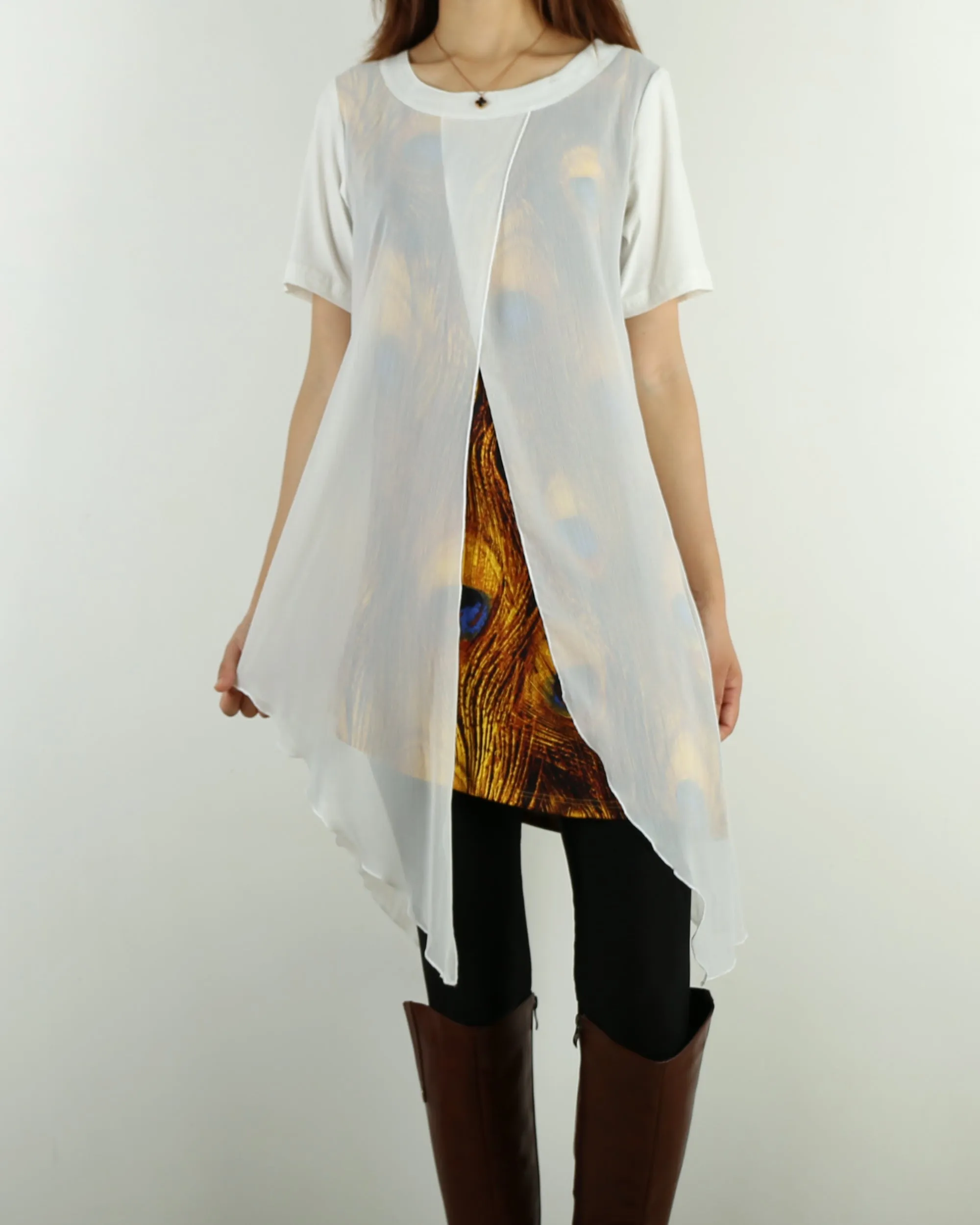 Womens Printed Tunic Dress/Short Sleeve tunic Top/Plus Size Tunic Top/Oversized T-shirt/Asymmetrical Dress(Y1702S)