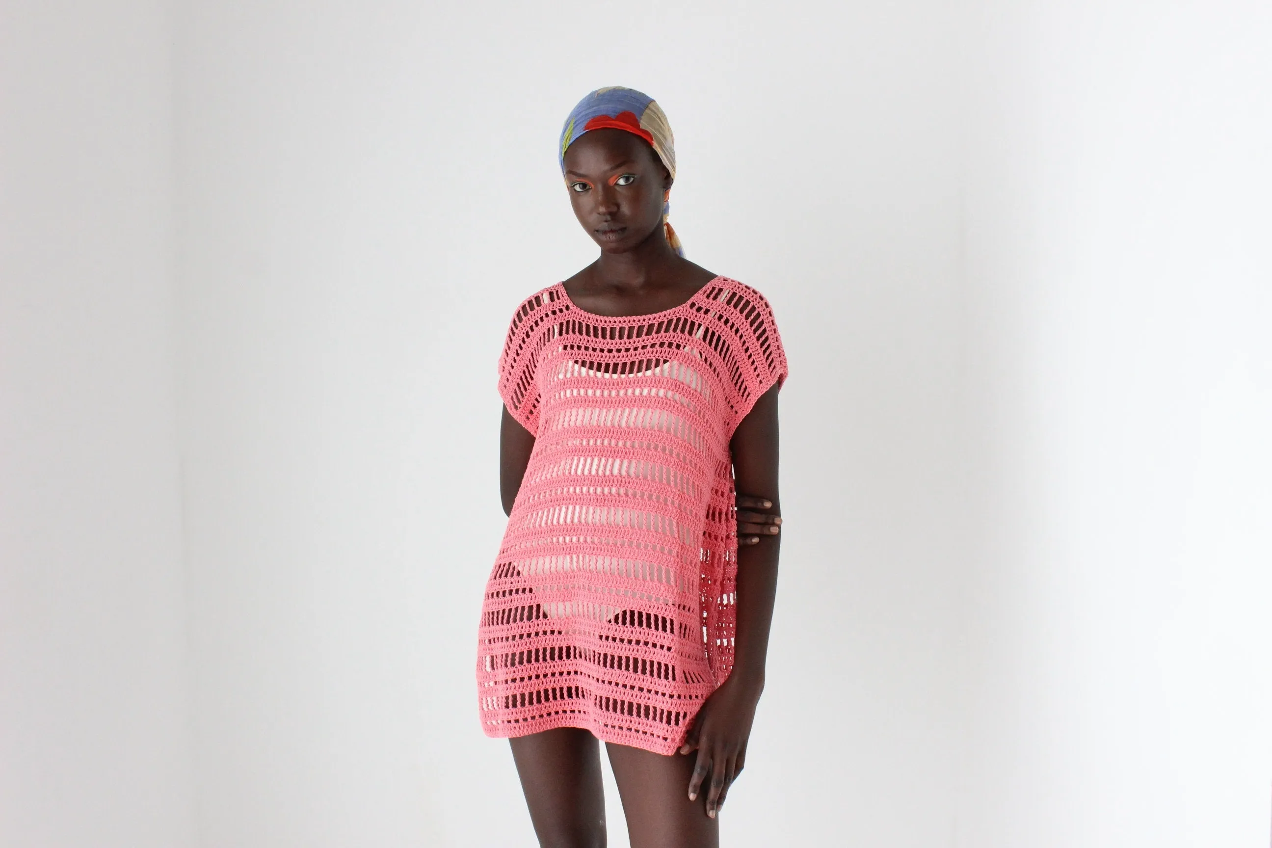 Y2K Bubblegum Crochet Open Knit Smock Dress / Top