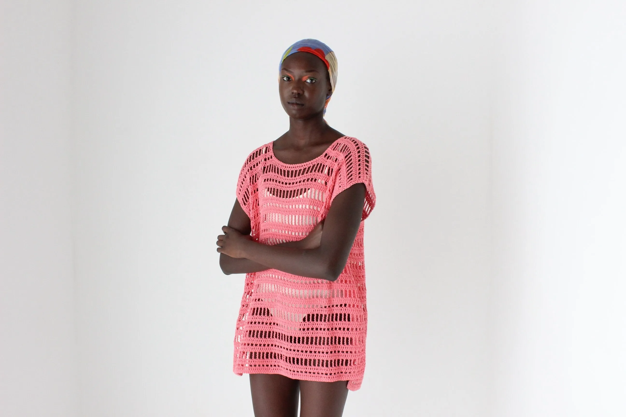 Y2K Bubblegum Crochet Open Knit Smock Dress / Top