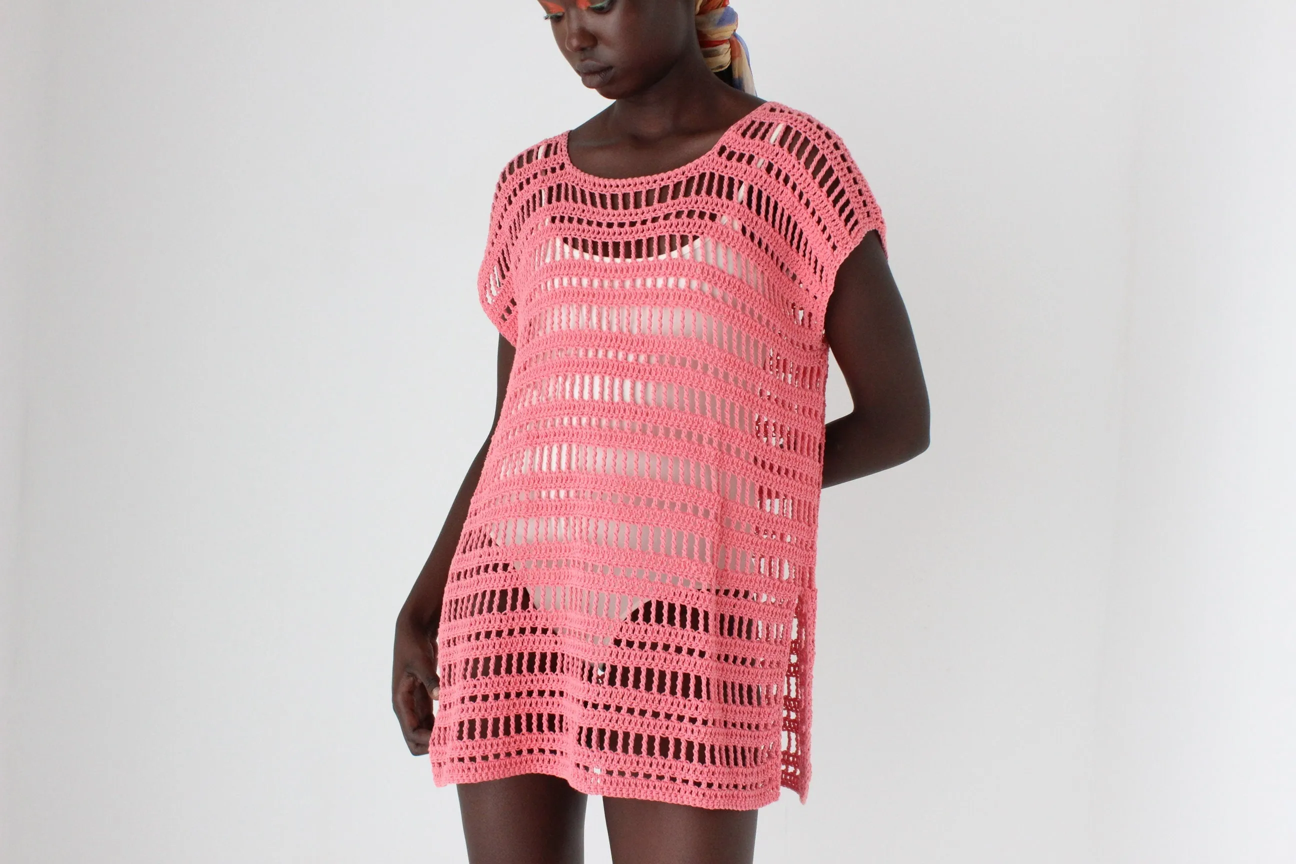 Y2K Bubblegum Crochet Open Knit Smock Dress / Top