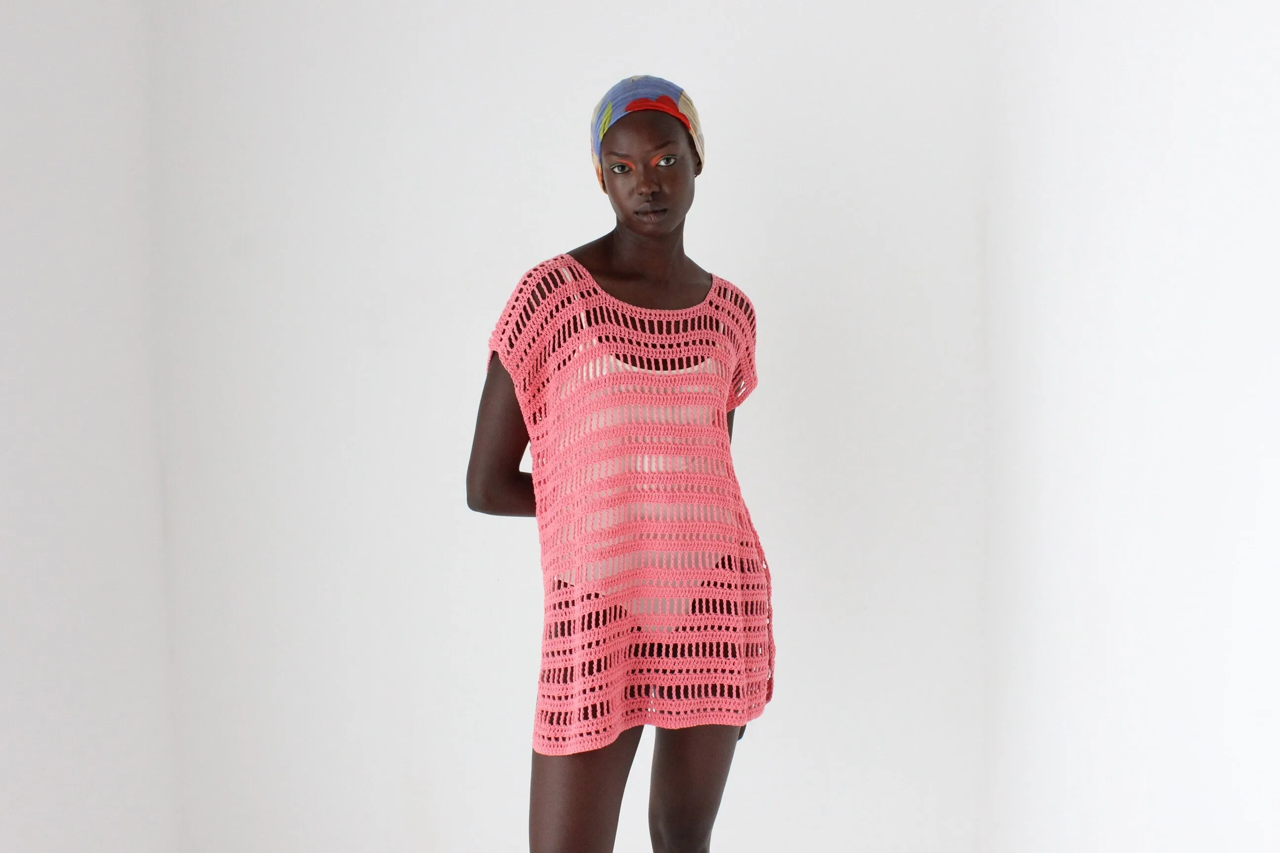 Y2K Bubblegum Crochet Open Knit Smock Dress / Top