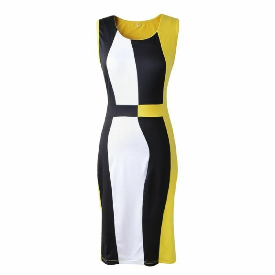 Yellow Multi Sleeveless Color Block Dress