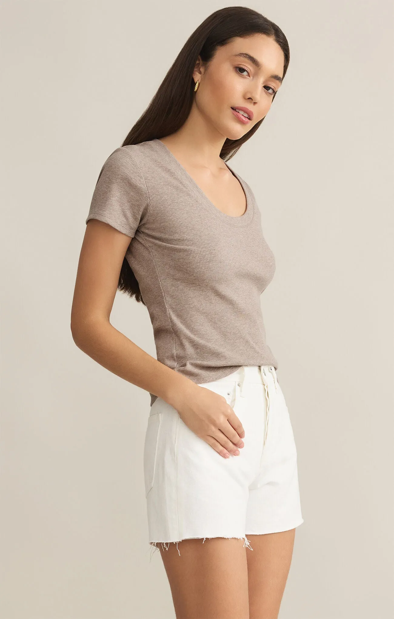 Z SUPPLY SIERNA SHORT SLEEVE TEE IN HEATHER TAUPE
