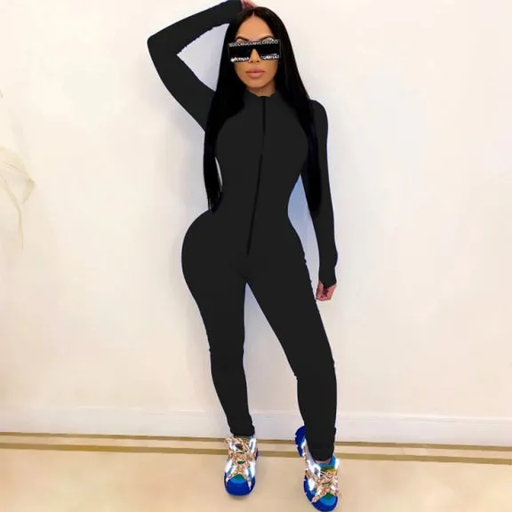 Zipper Front Long Sleeve Jumpsuit