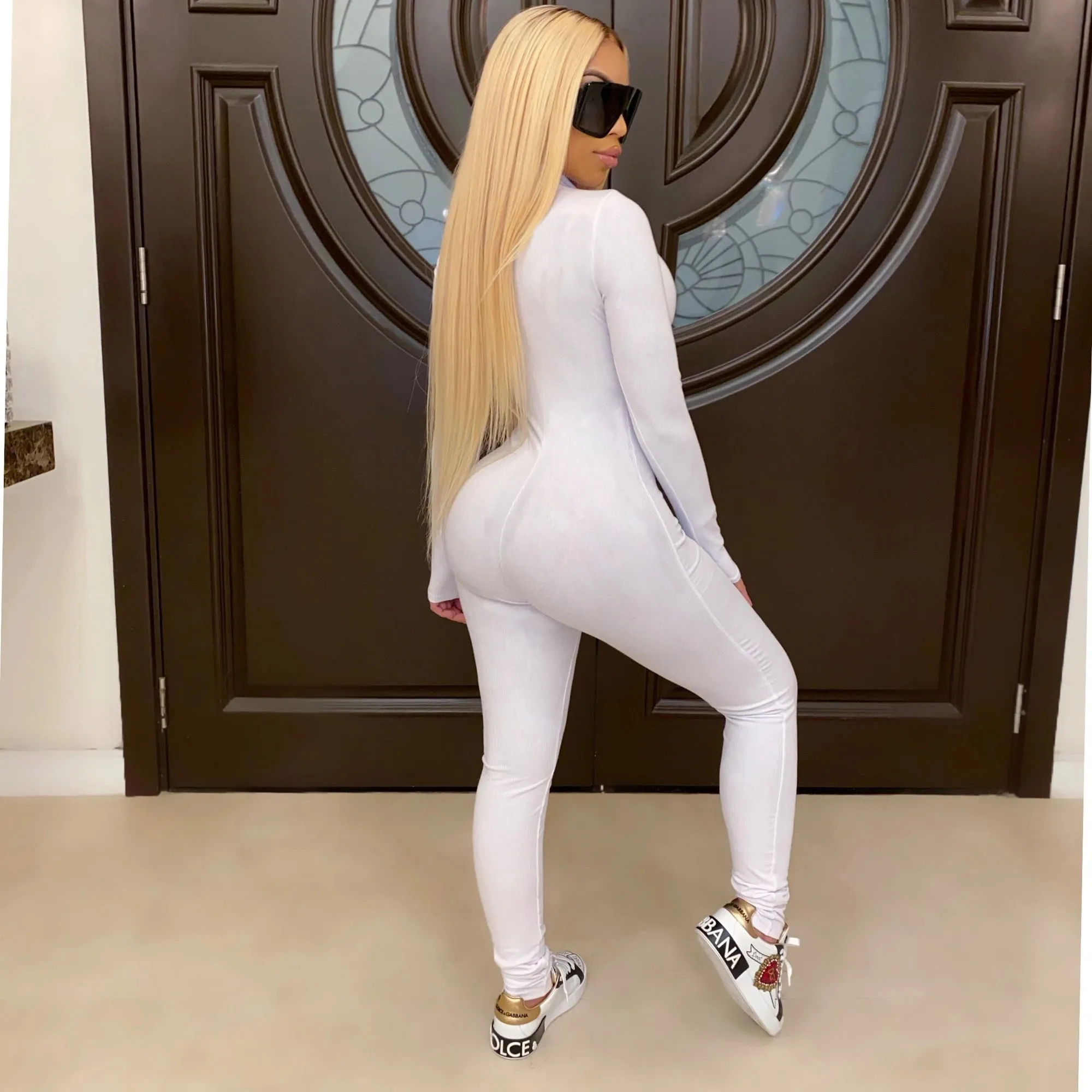 Zipper Front Long Sleeve Jumpsuit