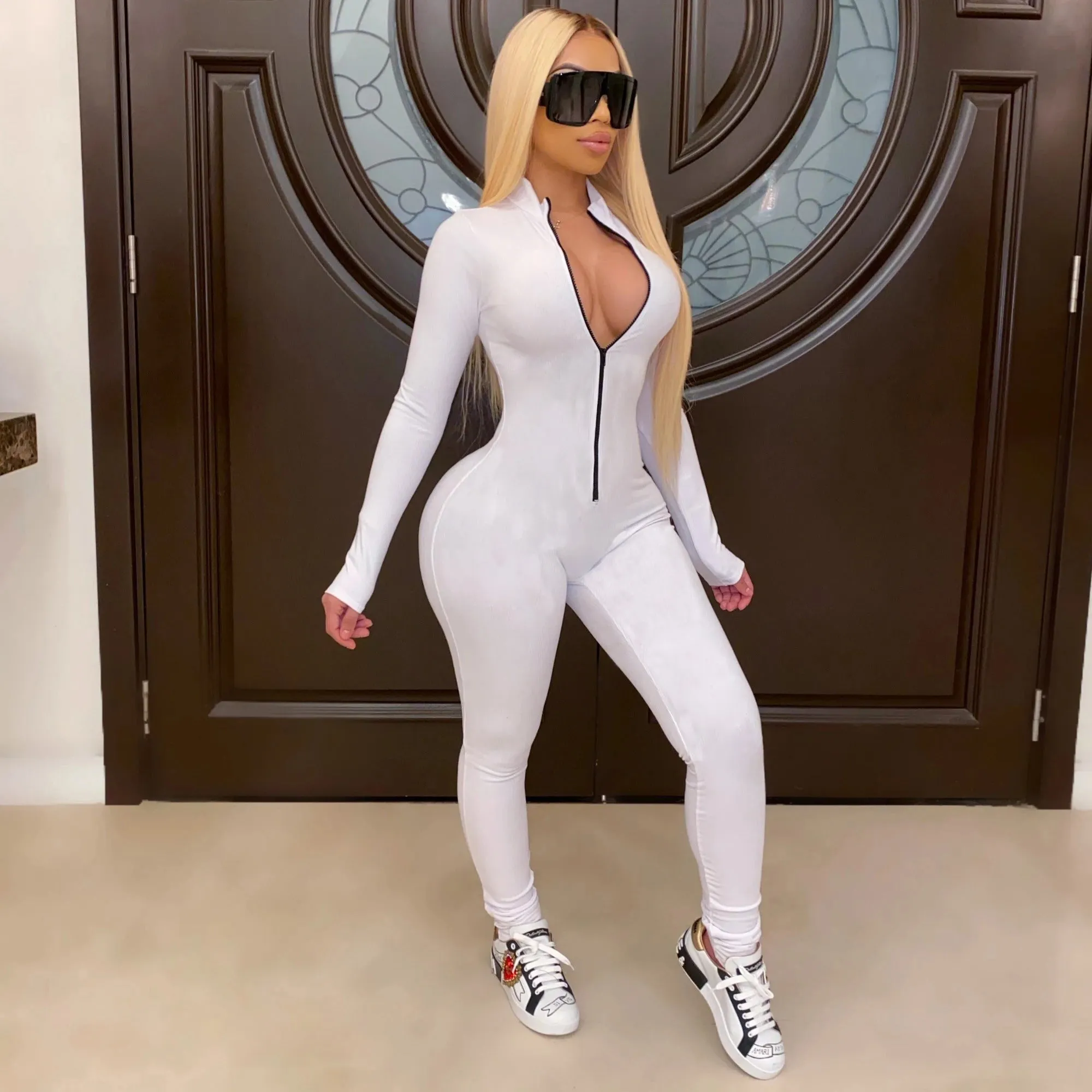 Zipper Front Long Sleeve Jumpsuit